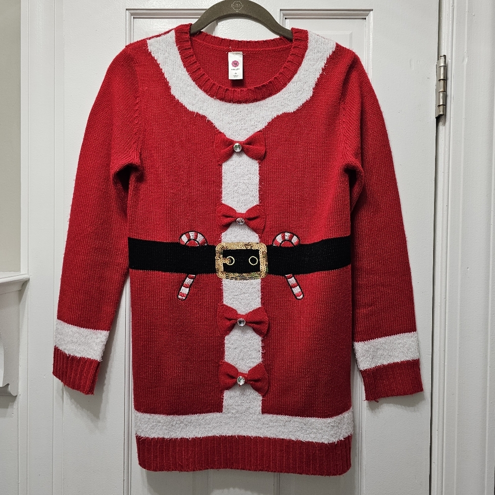 🎄Christmas Holiday Santa Suit Red Knit Sweater Girls Sz 14 🎄